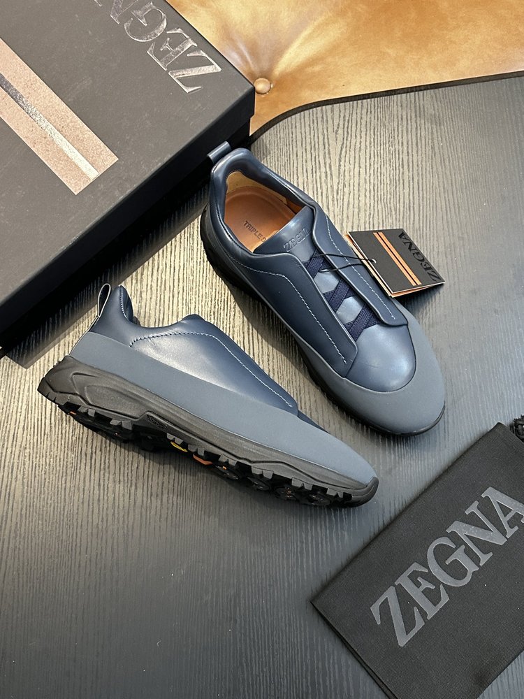 ZEGNA 스웨이드 트리플 스티치 몬테 캐주얼 스니커즈 001-282144