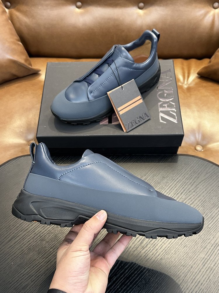 ZEGNA 스웨이드 트리플 스티치 몬테 캐주얼 스니커즈 001-282144