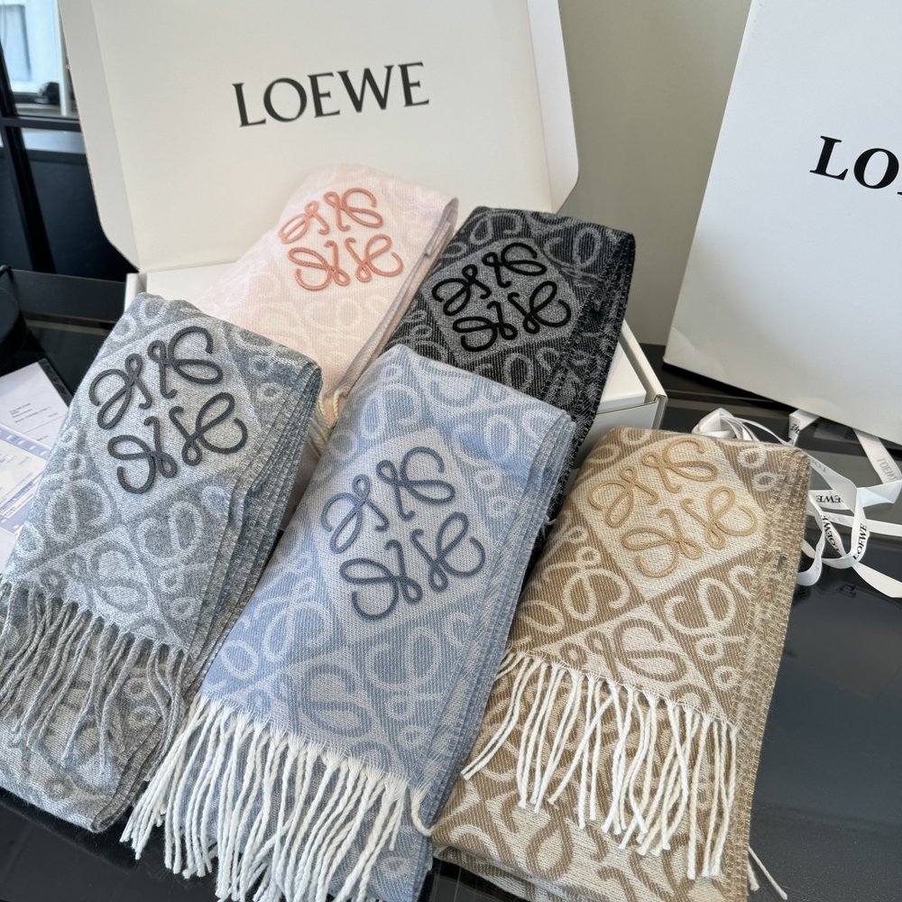 LOEWE 투톤 체크 울 캐시미어 스카프 001-282166