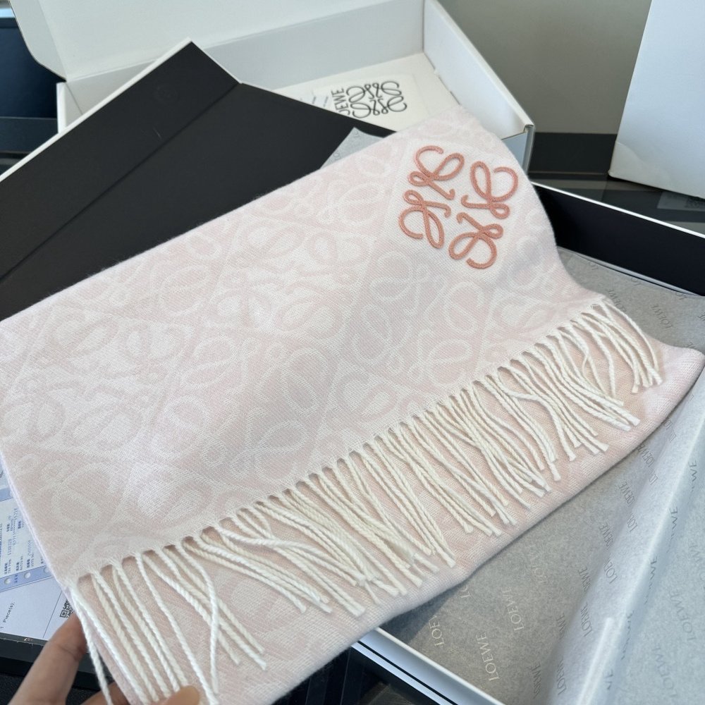LOEWE 투톤 체크 울 캐시미어 스카프 001-282166