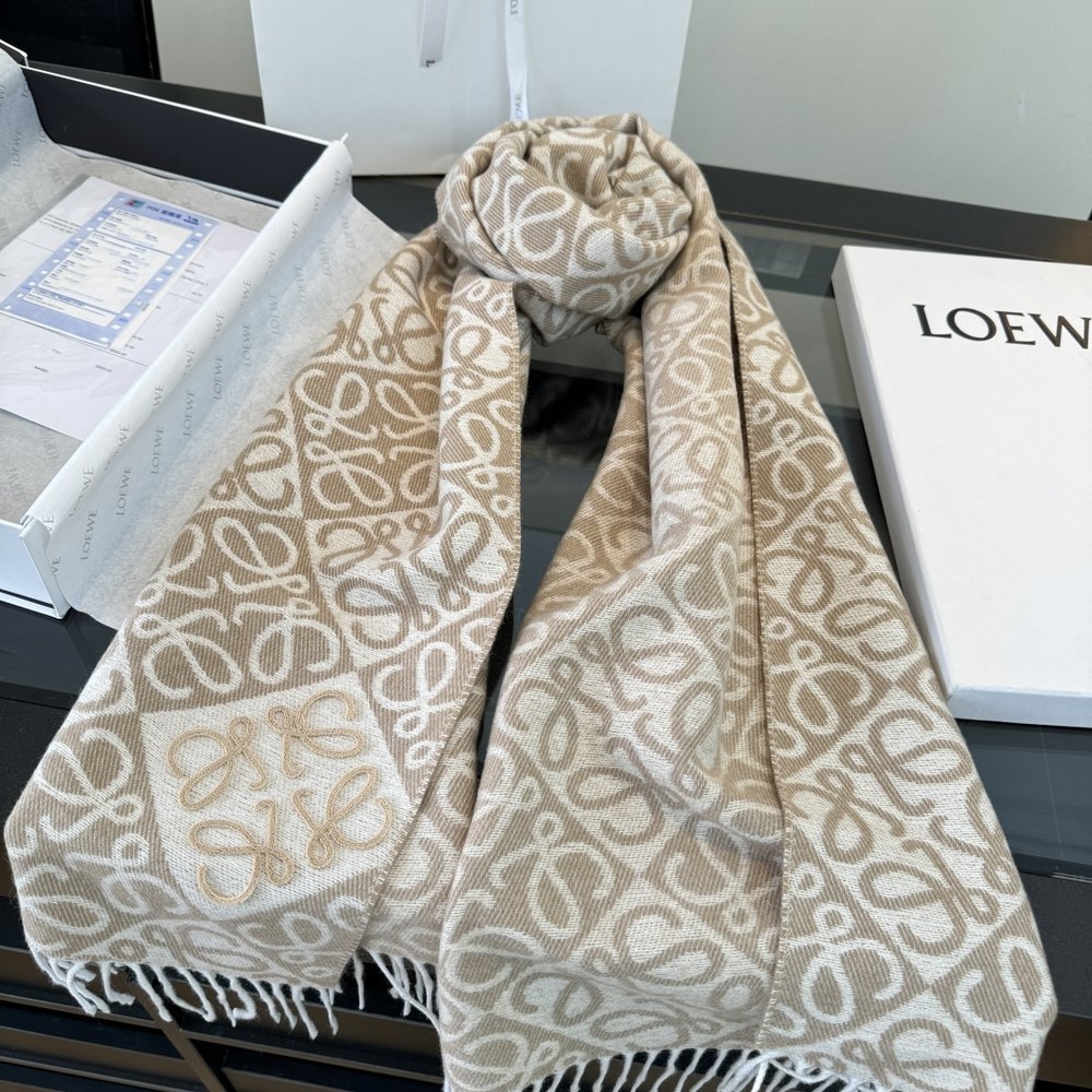 LOEWE 투톤 체크 울 캐시미어 스카프 001-282166