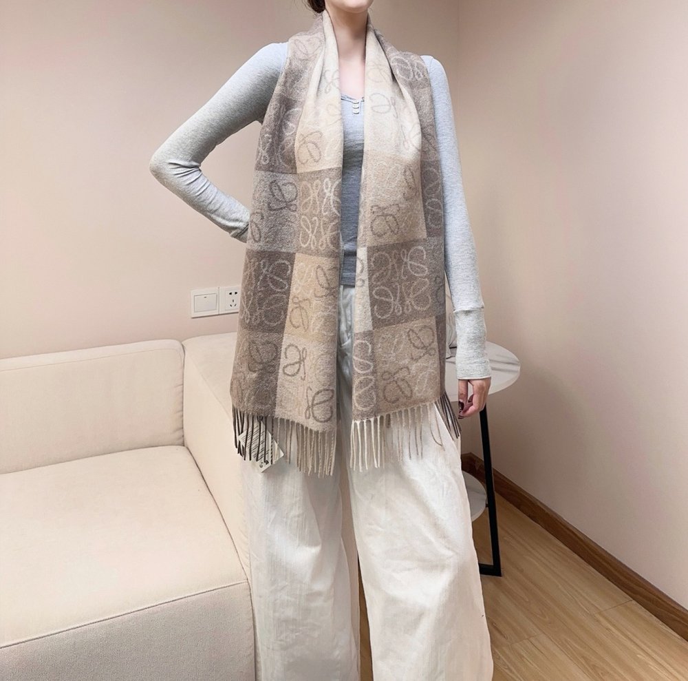 LOEWE 로에베 양면 체크 스카프 그레이/화이트 001-282174