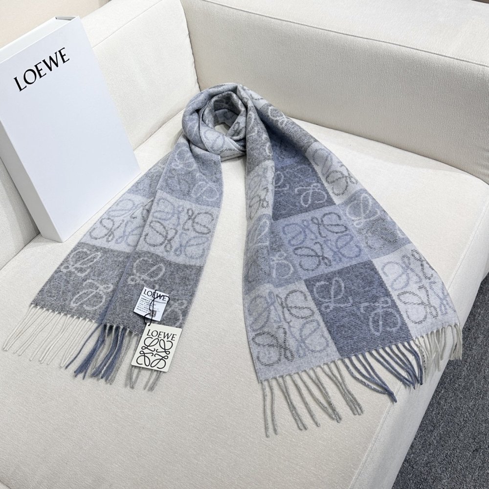 LOEWE 로에베 양면 체크 스카프 그레이/화이트 001-282174