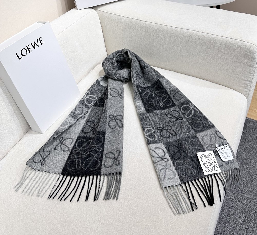 LOEWE 로에베 양면 체크 스카프 그레이/화이트 001-282174