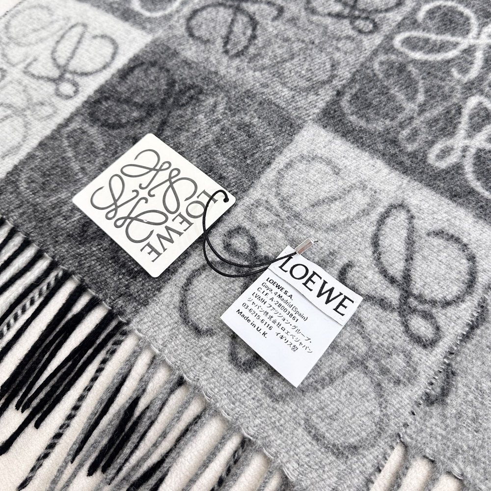 LOEWE 로에베 양면 체크 스카프 그레이/화이트 001-282174