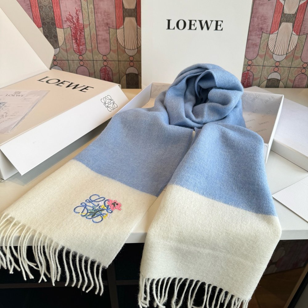 LOEWE 로에베 캐시미어 새와 꽃 자수 숄 001-282466