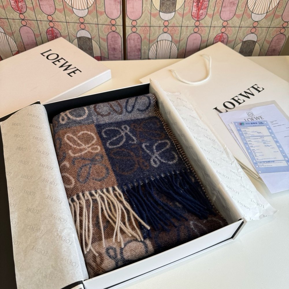 LOEWE LW 스트라이프 롱 스카프 캐시미어 001-282469