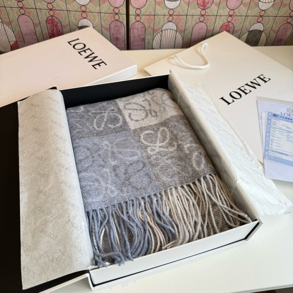 LOEWE LW 스트라이프 롱 스카프 캐시미어 001-282469