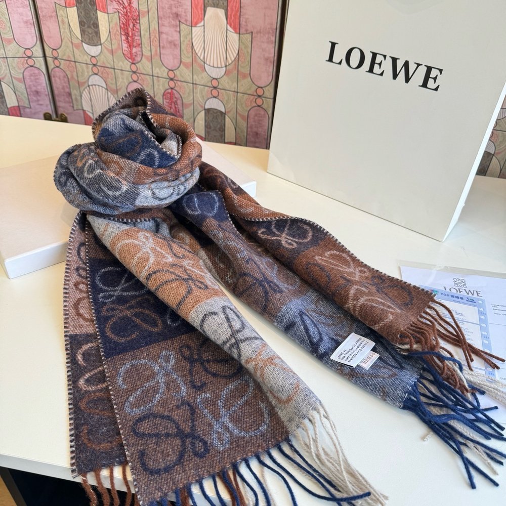LOEWE LW 스트라이프 롱 스카프 캐시미어 001-282469