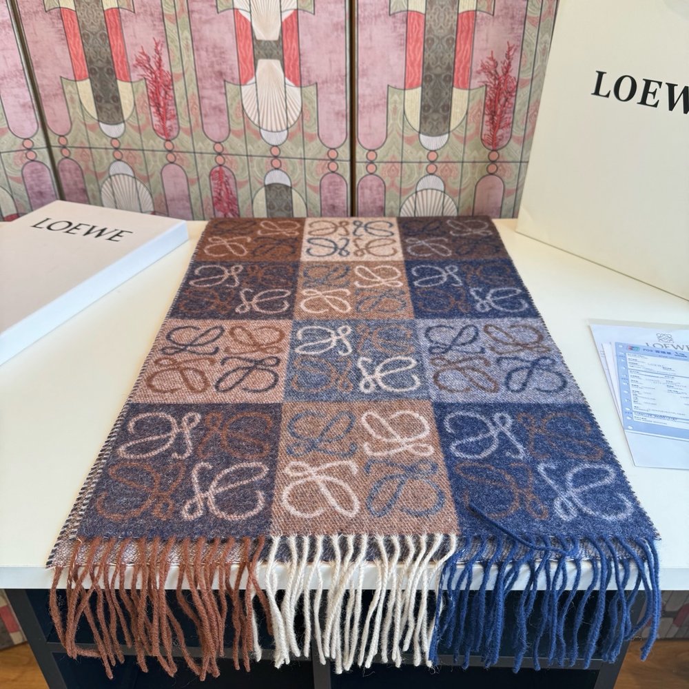 LOEWE LW 스트라이프 롱 스카프 캐시미어 001-282469