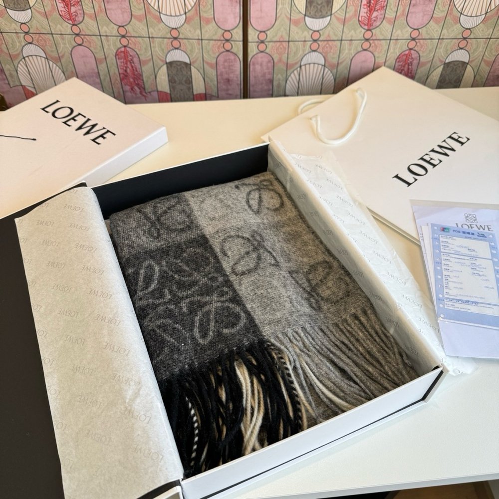 LOEWE LW 스트라이프 롱 스카프 캐시미어 001-282469