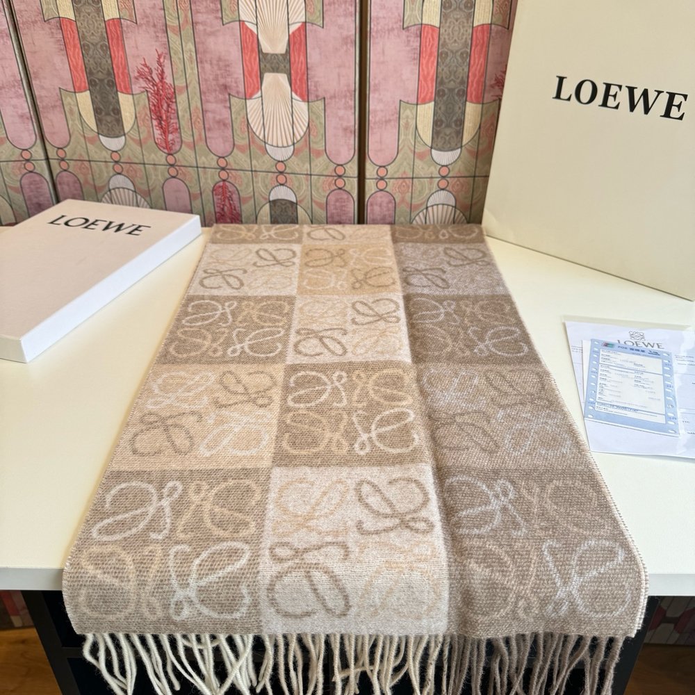 LOEWE LW 스트라이프 캐시미어 롱 스카프 001-282475