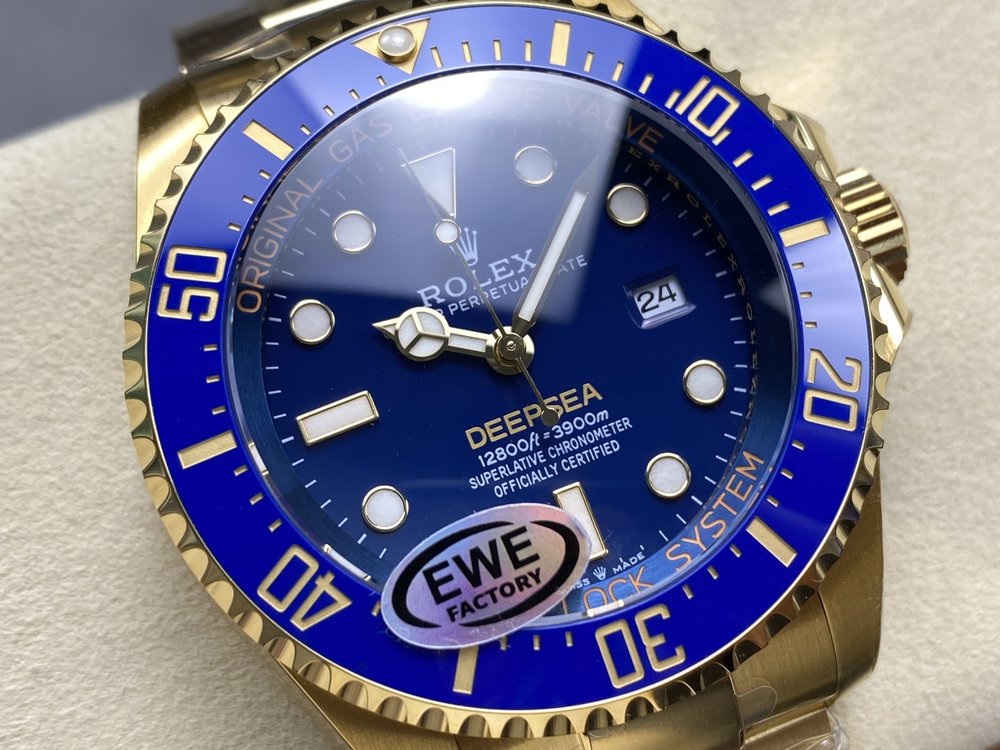 EWE 롤렉스 씨드웰러 골드 블루 44mm 시계 001-283130