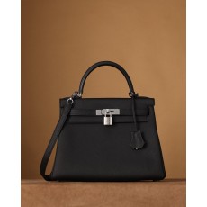 에르메스 켈리 28cm 블랙 실버 버클 토고 가죽 백 001-283216