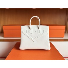 버킨 섀도우 스위프트 가죽 크림화이트 실버 버클 핸드백 001-283228