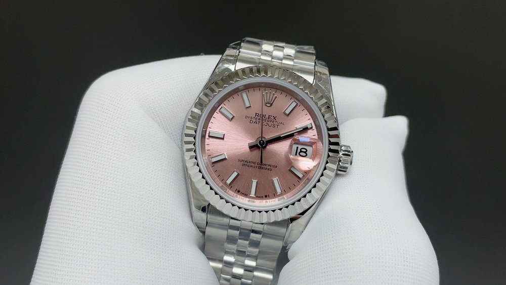 롤렉스 데이트저스트 28mm 실버베젤 핑크 다이얼 001-283286
