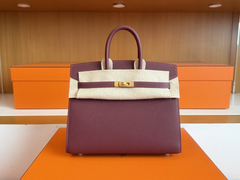 에르메스 레드 스몰 크로스 그레인 버킨 25cm 001-283390