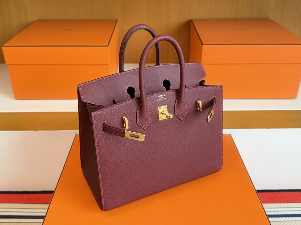 에르메스 레드 스몰 크로스 그레인 버킨 25cm 001-283390