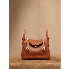 에르메스 Lindy Mini 브라운 골드 버클 백 001-283415