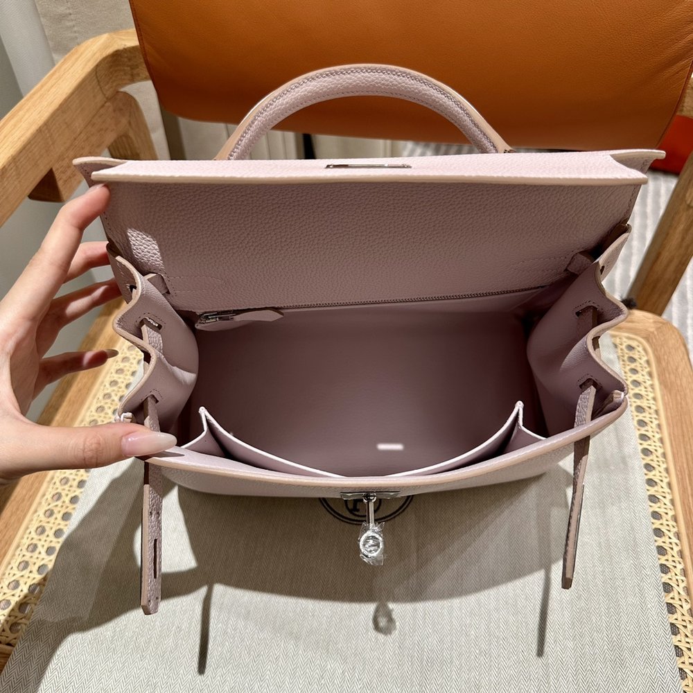 핸드메이드 켈리백 28cm 그레이 토고 실버장식 001-283459