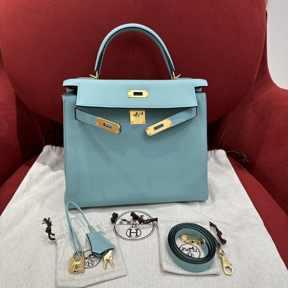에르메스 켈리 28cm 마카롱블루 골드하드웨어 핸드메이 001-283460