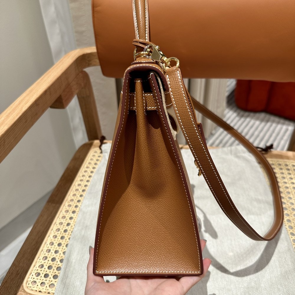 켈리 28cm 골드 브라운 골드 버클 핸드메이드 백 001-283481