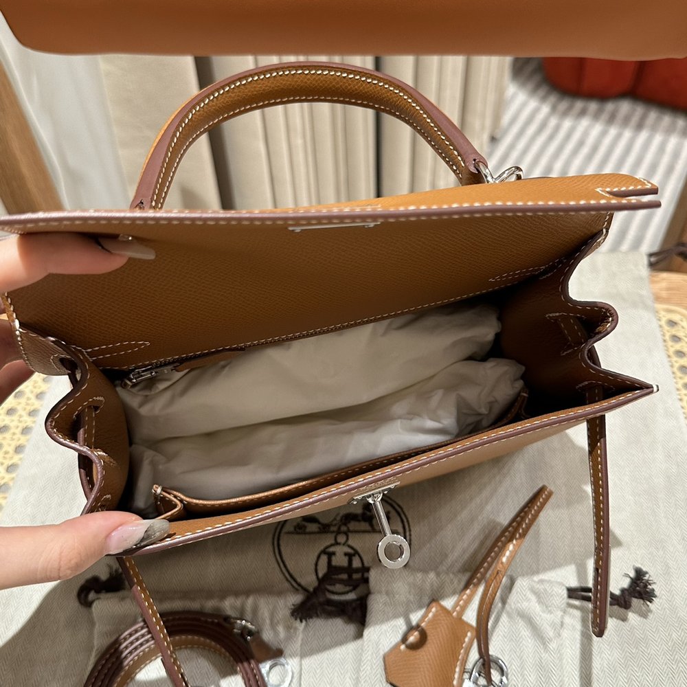 에르메스 켈리 25cm 골드 에프솜 실버 버클 핸드메이 001-283489