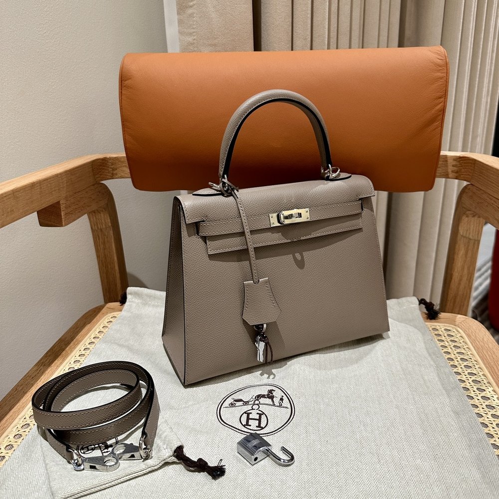 에르메스 켈리백 25cm 애쉬그레이 실버 버클 001-283498