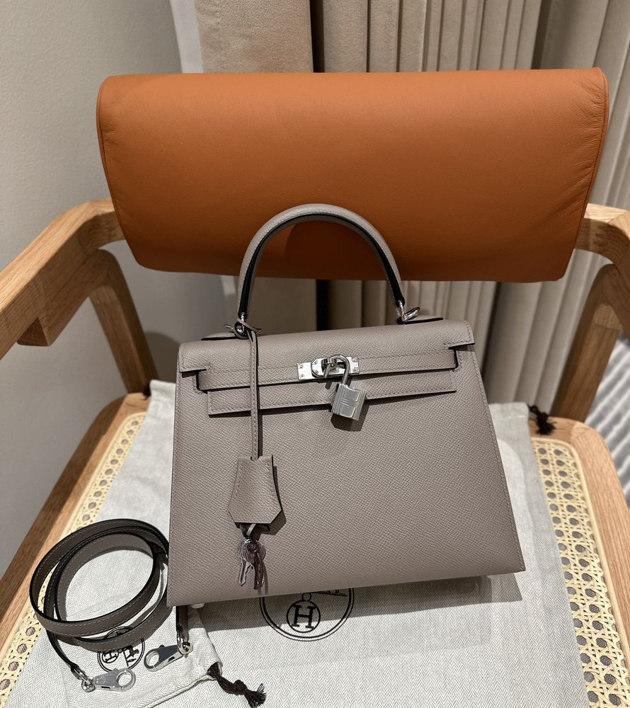 에르메스 켈리백 25cm 애쉬그레이 실버 버클 001-283498