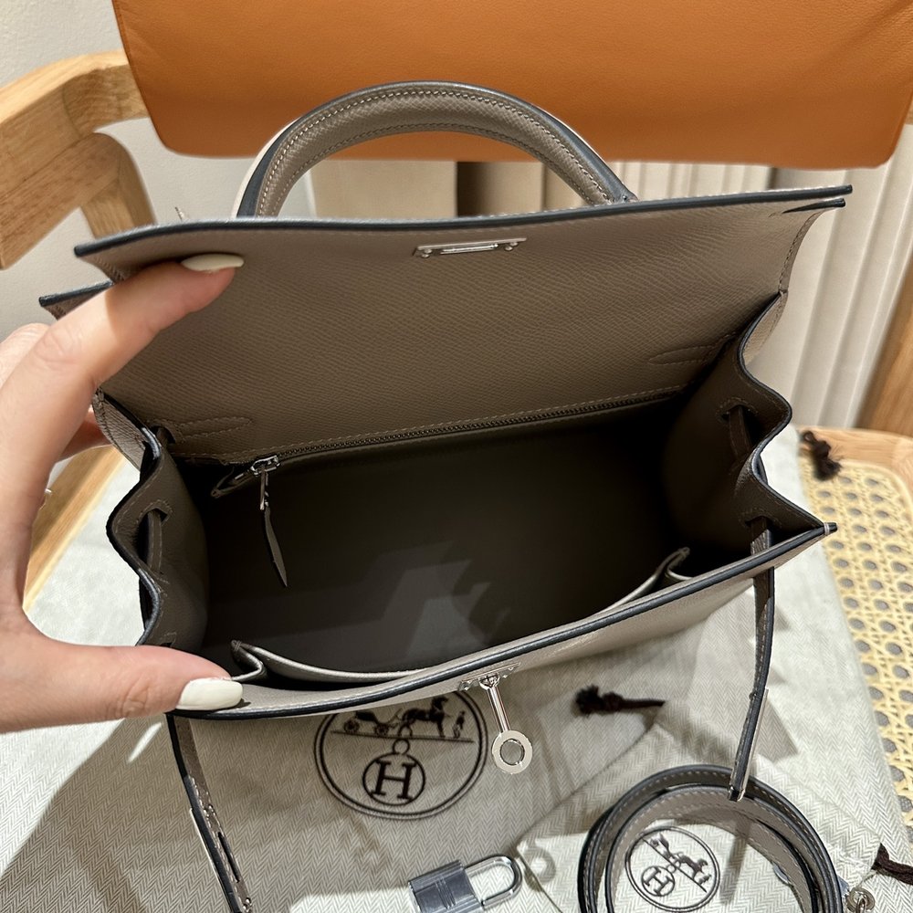 에르메스 켈리백 25cm 애쉬그레이 실버 버클 001-283498