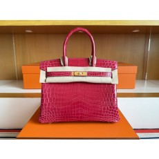 에르메스 BK30cm 복숭아색 악어가죽 골드 버클 백 001-283531