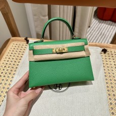 미니 켈리 2세대 대나무 그린 골드 버클 핸드메이드 백 001-283533