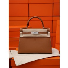 에르메스 켈리 아웃스티치 골드브라운 실버버클 28cm 001-283556