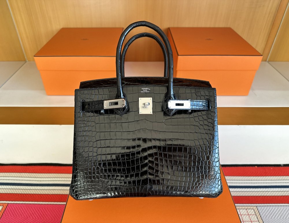 에르메스 버킨 30cm 블랙 와일드 크로커다일 리버스 001-283575