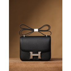 에르메스 콩스탕스 19 블랙 실버 버클 에프솜 가죽 숄 001-283584