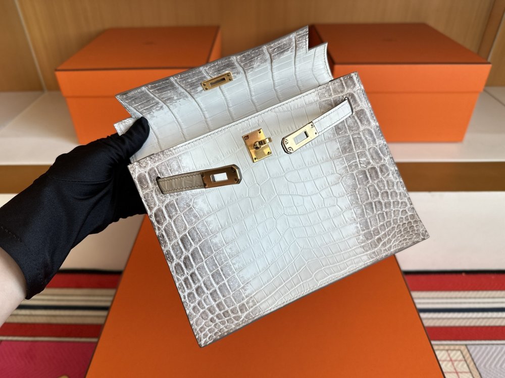 켈리 댄스 22cm 히말라야 나일 악어가죽 골드버클 백 001-283594