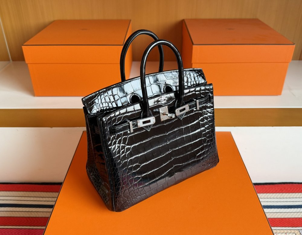 에르메스 버킨 25cm 크로커다일 미주 사각 실버 버클 001-283600