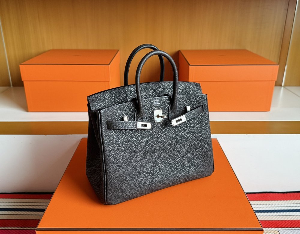 핸드메이드 흑연회색 토고 가죽 은색 버클 가방 25cm 001-283616