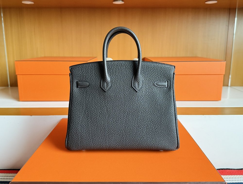 핸드메이드 흑연회색 토고 가죽 은색 버클 가방 25cm 001-283616