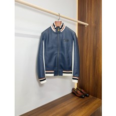 LV 네이비 컬러 블록 펀치 가죽 야구 재킷 001-283748