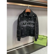 LV 중공 다이아몬드 장식 소가죽 패치 베이스볼 자켓 001-283769