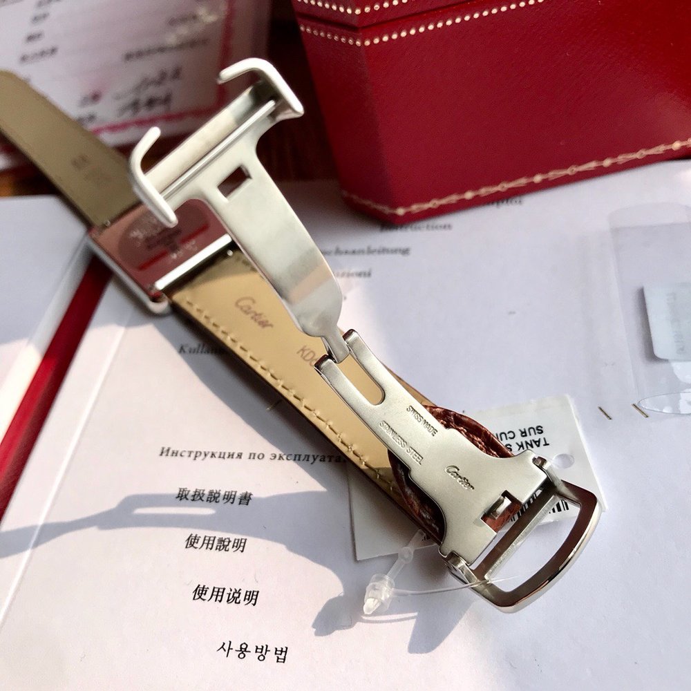 카르티에 탱크 악어가죽 진주 다이아몬드 시계 001-284021