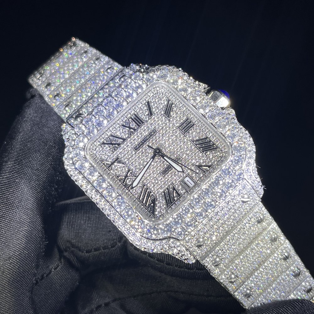 까르띠에 생투스 진짜 모이사나이트 풀다이아 손목시계 001-284084