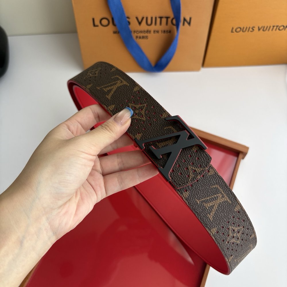 LV 모노그램 레드 플레인 위빙 벨트 001-284232