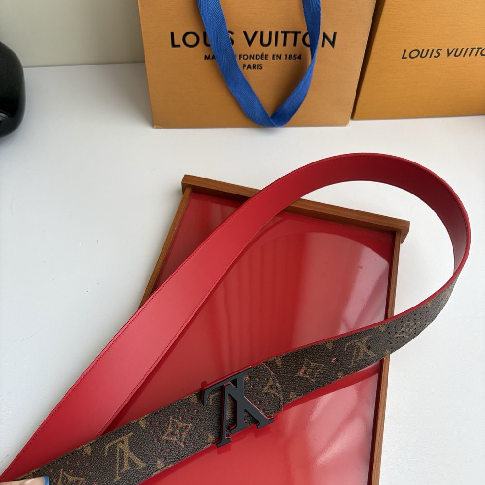 LV 모노그램 레드 플레인 위빙 벨트 001-284232