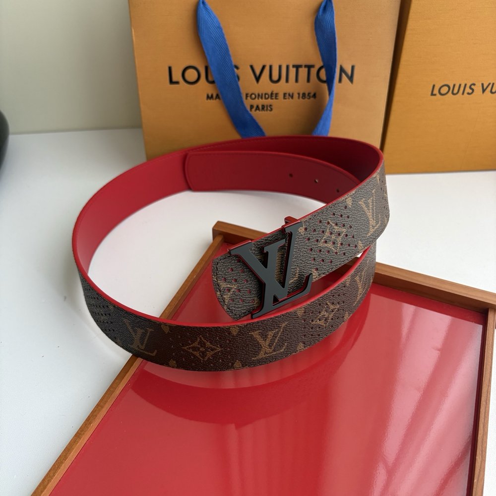 LV 모노그램 레드 플레인 위빙 벨트 001-284232