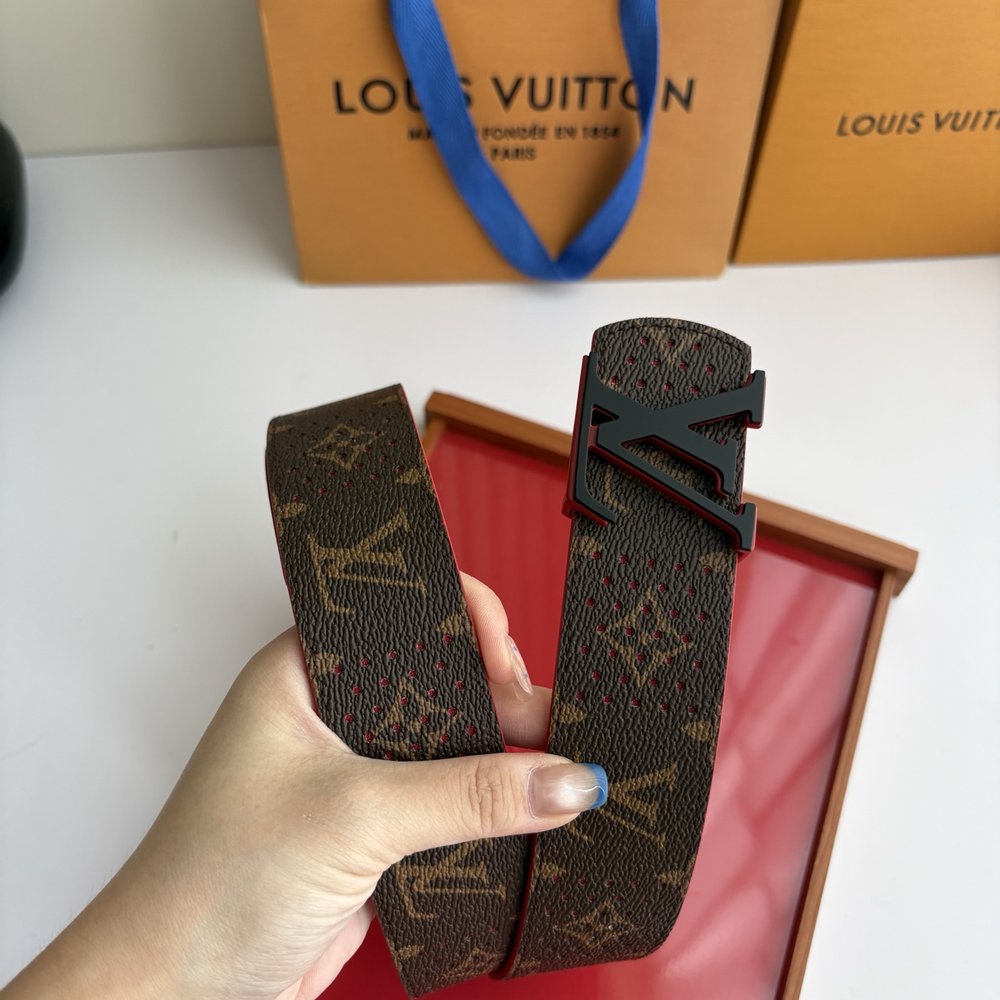 LV 모노그램 레드 플레인 위빙 벨트 001-284232