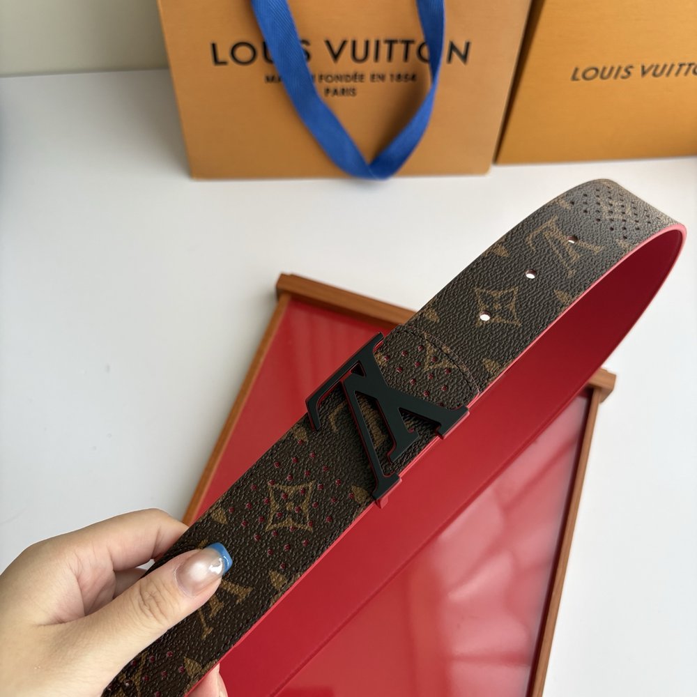 LV 모노그램 레드 플레인 위빙 벨트 001-284232