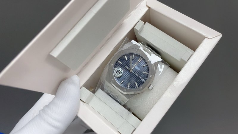 오데마 피게 흰색 케이스 파란색 다이얼 최고 품질 001-285523