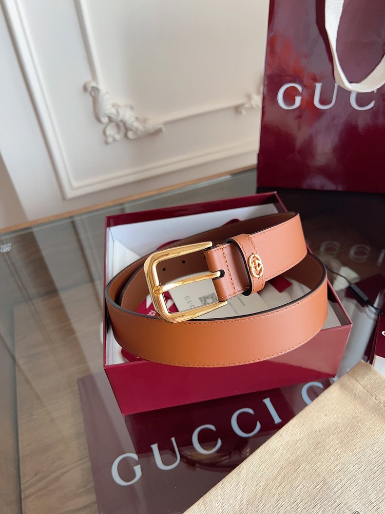 Gucci 브라운 송아지가죽 사각 버클 벨트 001-285986